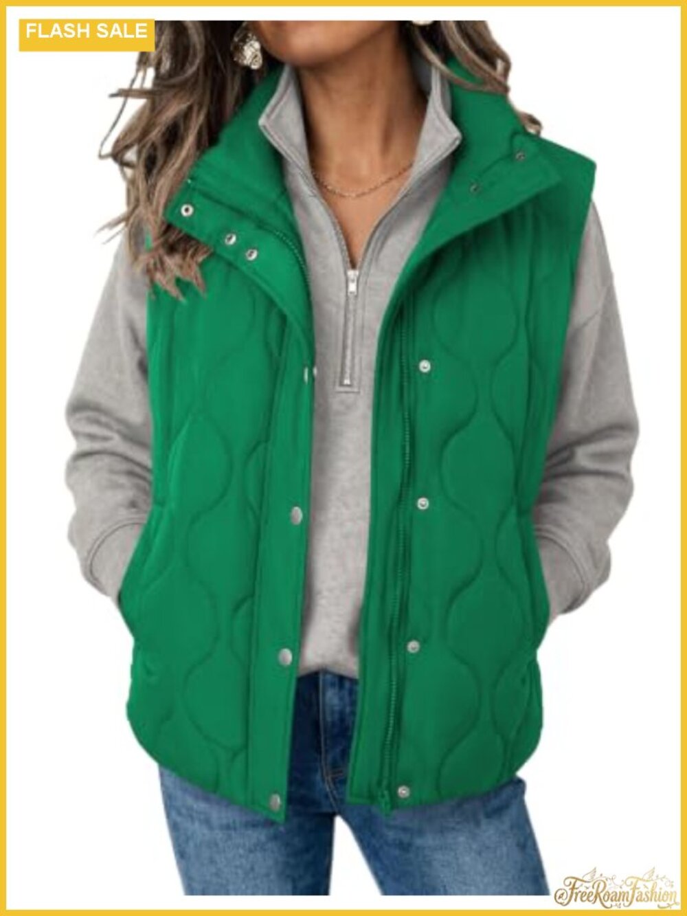 Oversized Quilted Puffer Vest Stand Collar Zip Up Sleeveless Outerwear